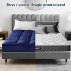 Mattress Topper Short Queen Size, CYMULA PillowTop Mattress Pad Cover for Bed Back Pain, Cooling Mattress Protector Extra Thick Firm Soft Floor Fill Overfilled with 8-21 Inch Deep Pocket, 60"x75"Navy