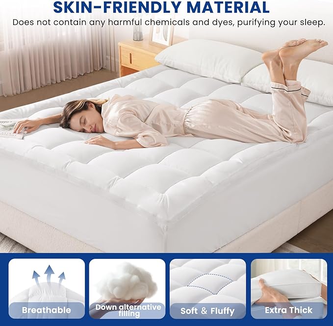 Twin XL Mattress Topper, Extra Thick Pillowtop, Cooling and Plush Mattress Pad Cover for Back Pain,Soft Mattress Protector Cover with 8-21 Inch Deep Pocket(39''x80'')