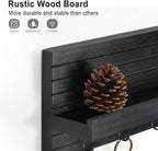 Decorative Key Holder for Wall with Shelf, Entryway Shelf with Hooks Holds Leashes, Jackets and Glasses – Sturdy Wood Keyholder Entrance Hanger with Mounting Hardware (Black, Medium)