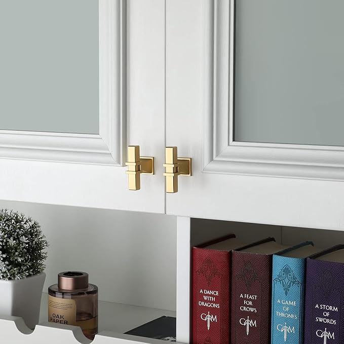 LONTAN 12 Pack Gold Cabinet Knobs Square Zinc-Alloy Gold Dresser Drawer Konb for Kitchen Bathroom