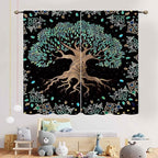 Tree of Life Curtains, Hippie Green Leaves Tree Life Vikings Celtic Nordic Aesthetic Mythology Window Drapery Treatments for Bedroom Living Room Bathroom 2 Panels, 84"x63" Inch