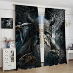 Fantasy Norse Viking Curtains,Cool Gothic Vintage Vikings Mystical Symbol Eagle Window Treatments Thermal Insulated Rod Pocket Blackout Drapes for Bedroom 2 Panels 72L x 31.5W