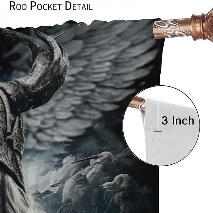 Fantasy Norse Viking Curtains,Cool Gothic Vintage Vikings Mystical Symbol Eagle Window Treatments Thermal Insulated Rod Pocket Blackout Drapes for Bedroom 2 Panels 72L x 31.5W