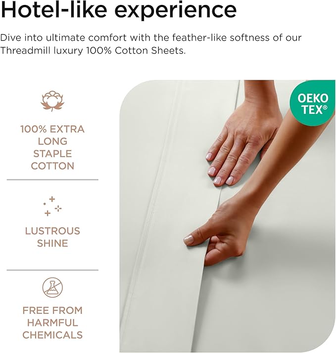 Threadmill Luxury 800 Thread Count Twin 100% Cotton Sheets - Light Grey Sateen Weave Bed-Sheets, Better Than Egyptian Cotton,3 Pc Solid Soft Bedding Set, Fits 15" Deep Pocket
