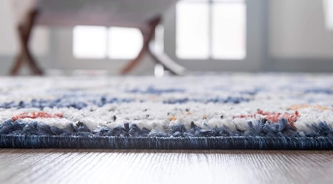 Rugs.com Morocco Collection Rug – 6 Ft Runner Navy Blue High-Pile Rug Perfect for Hallways, Entryways