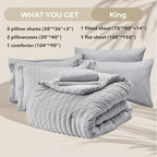 HYMOKEGE Light Grey King Size Comforter Set Seersucker 7 Pieces, All Season Luxury Bed in a Bag for Bedroom, Bedding Set with Comforters, Sheets, Pillowcases & Shams