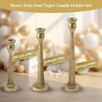 Heavy Duty Cast Iron Antique Brass Gold Candlestick Holders Set of 3,Tall Taper Candle Holders,Table Vintage Decor Centerpiece Candle Holders for Fireplace Party Dining Home