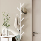 Vlush Wall Mounted Metal Coat Rack with 9 Hooks Modern Minimalist Coat Racks, Upright hat rack for wall for Hanging Clothes, Hats, Hanging Bags and Scarves Entrance Wall Iron Coat Rack (White)