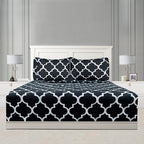 Mejoroom Queen Bed Sheet Set - Super Soft Brushed Microfiber 1800 Thread Count Queen Sheets with 16 inch Deep Pocket - Wrinkle Free - 4 Piece(Queen, Black Quatrefoil with White Pattern)