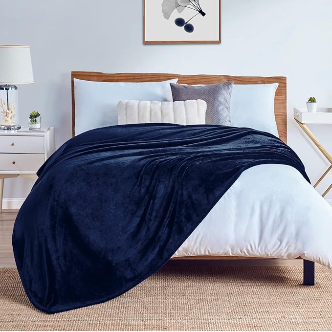 Walensee Navy Blue Fleece Blanket Plush Throw Fuzzy Lightweight (Throw Size 50x60 Navy Blue) Super Soft Microfiber Dark Blue Flannel Blankets for Couch, Bed, Sofa Ultra Warm and Cozy for All Seasons