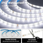 iNextStation 32.8ft/10M White LED Strip Light, 24V 2835 SMD 600 LEDs Flexible Cuttable Waterproof LED Tape Light for Bedroom Kitchen Cabinet Wardrobe TV (Power Adapter not Included)
