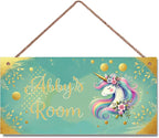 Personalized Magic Rainbow Unicorn Door Sign Girls Bedroom Kids Nursery Wall Decor Custom Name Art Wooden Plaque For Home Kitchen Garden Yard Wall Front Door Decor
