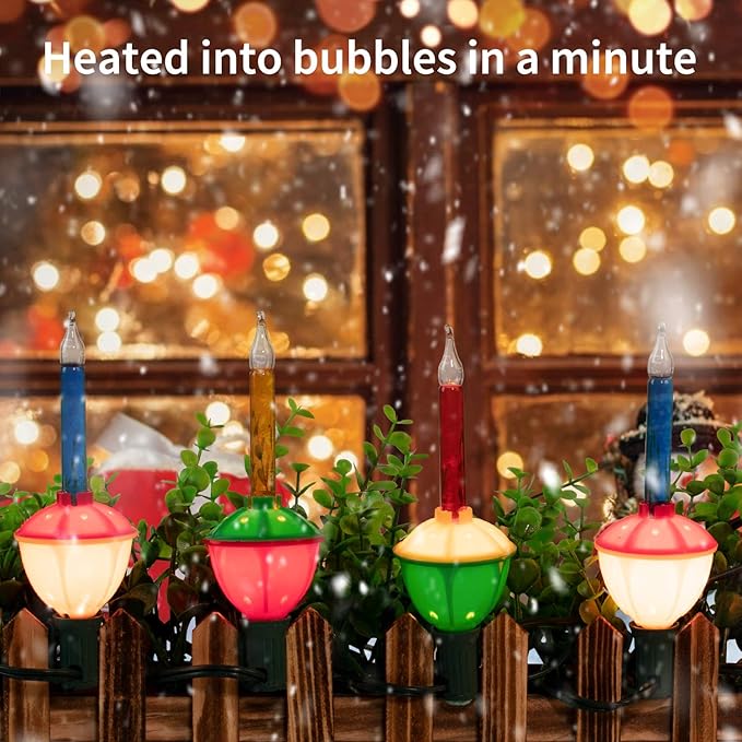 Brightown Multicolor Christmas Bubble Lights with 7 Bulbs, 2 Pack Night Bulbs UL Listed Christmas Tree Lights for Holiday Xmas Celebrations Lighting, Green Wire