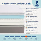 Amazon Basics Memory Foam Mattress, Medium Firm, 8 Inch, Queen, White/Grey