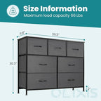 OLIXIS 7 Drawers Dresser for Bedroom, Fabric Storage Tower for Living Room, Entryway - Sturdy Steel Frame, Wooden Top & Easy Pull Fabric Bins, Closet Chests Organizer for Clothes, Classic Grey