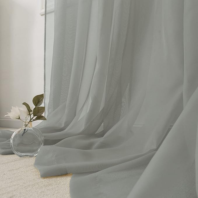 HUTO Sage Grey Sheer Window Curtains 108 Inches Long for Bedroom Girls Rod Pocket Window Sheer Panels Drapes 2 Panels Curtains for Living Room Canopy Bed Nursery