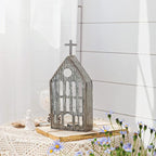 Church Shaped Tea Light Candle Holder Farmhouse Galvanized Metal Candle Holder Vintage Decorative Tealight Holder for Table Centerpiece Decoration - 4.53" x 1.97" x 10.43"