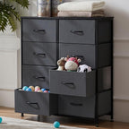 DUMOS 8 Drawer Dresser for Bedroom, Fabric Storage Organizer with Sturdy Metal Frame, Wooden Top Chest of Drawers for Closet Nursery Entryway Guest Room, Grey