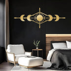 Hfrolixit Moon Phase Metal Wall Decor, Boho Moon Metal Wall Art, Celestial Wall Decor, Scandinavian Natural Wall Art, Astrology Wall Hanging (Gold, 35"x14"/90x36cm)