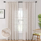 MYSKY HOME Pom Pom Beige Sheer Curtains for Bedroom Girls Room Curtains 72 Inches Long for Nursery Kids Light Filtering Boho Window Drapes, Rod Pocket, 52" Wide, 2 Panels