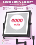 Rechargeable Wall Mounted Makeup Mirror with Lights, 4000mAh Double Sided 1X/10X Magnifying Vanity Mirror with 3 Color Lights, Touch Dimmable, 360° Extension Foldable Arm (Matte Black)