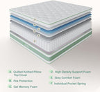 Novilla King Mattress, 12 Inch Hybrid Mattress in a Box, High Density Base Foam with Pocket Coils for a Cozy Sleep, Pain Relief, Medium Firm King Size Mattress, Pillow Top Mattress, Motion Isolation