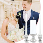 Silver Unity Candle Holder - Glass Candle Holders for Pillar Candles Taper Candles, Glass Candlestick Holders Set of 3, Clear Glass Candlestick Holder for Wedding Table Dinning Church Centerpiece