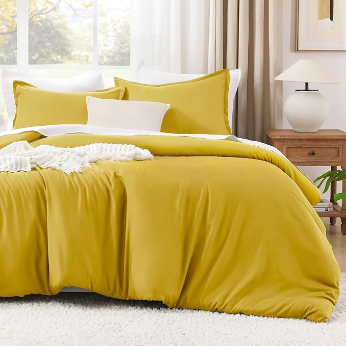Litanika Mustard Yellow Comforter Set California King Size, 3 Pieces Cal King Lightweight Solid Bedding Comforter Set, All Season Fluffy Bed Set (104x96In Comforter & 2 Pillowcases)