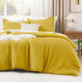 Litanika Mustard Yellow Comforter Set King Size, 3 Pieces Lightweight Solid Bedding Comforter Set, All Season Fluffy Bed Set (104x90In Comforter & 2 Pillowcases)