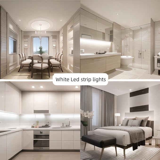 White Led Strip Lights for Bedroom Small Dimmable LED Lights Strip 16.4ft Super Bright Flexible LED Tape Lights Rope Light for for Room Home Decor Luces Leds for Living Room Kitchen Vanity Mirror