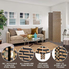 Room Divider Wood Screen 4 Panel Wood Mesh Woven Design Room Screen Divider Folding Portable Partition Screen Screen Wood for Home Office