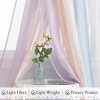RYB HOME Canopy Bed Curtains - Soft Sheer Valance Curtains Backdrop for Dining Living Room Stage Events Sliding Door, 60 inch Wide x 216 inches Long, 1 Pair,Light Rainbow
