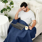PHF 100% Cotton Waffle Weave Throw Blanket，Pre-Washed Snag Proof Lightweight Breathable Moisture-Wicking Layering in Cold Weather for Couch Bed,Machine Washable,Home Decor Gift-Navy Blue/Bright Blue