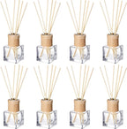 Roshtia 8 Set Reed Diffuser Bottle Empty Refillable Fragrance Glass Diffuser Bottles with Wooden Caps Rattan Sticks 50ml 1.7 oz Glass Jars for DIY Fragrance