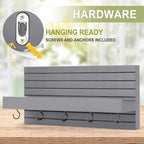Decorative Key Holder for Wall with Shelf, Entryway Shelf with Hooks Holds Leashes, Jackets and Glasses – Sturdy Wood Keyholder Entrance Hanger with Mounting Hardware (Gray, Medium)