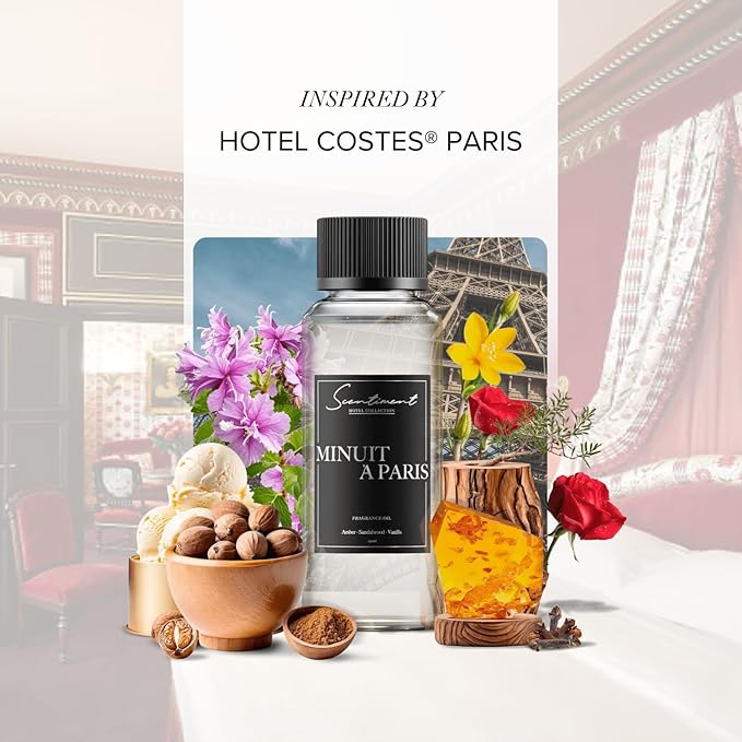 Scentiment Diffuser Oil - Minuit à Paris | Aromatherapy Home Fragrance | Inspired by Luxury Five Star Hotel Scents | Luxurious Scent with Notes of Amber, Sandalwood, Vanilla (50 mL)