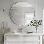 Silver Round Mirror 30 inch, Round Bathroom Mirror, Silver Circle Mirrors with Aluminum Frame, Circle Wall Mirrors for Bathroom, Living Room, Hallway, Bedroom.