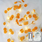 suddus Vine with Fairy Lights Battery Operated, 33ft 100 LED Eucalyptus Leaf String Lights with Remote, Dimmable Fall Garland with Lights for Bedroom Indoor Thanksgiving Christmas Decor (Warm White)