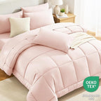 CozyLux Full Size Comforter Sets Blush Pink, 7 Pieces Bed in a Bag, Pink Comforter Full Size, All Season Bedding Sets with Stitch Quilted Comforter, Flat Sheet, Fitted Sheet, Pillowcases
