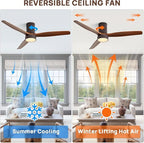 Sofucor 52 Inch Ceiling Fans with Lights, Indoor/Outdoor Ceiling Fan with Light and Remote, Quiet DC Reversible, Dimmable, Flush Mount, 3 Blade Solid Wood Ceiling Fans or Patio Bedroom Farmhouse