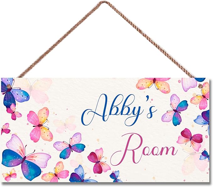 Personalized Colorful Butterfly Sign For Girls Room Boys Bedroom Door Decor Custom Name Baby Nursery Kids Room Wood Wall Plaque for Little Man Cave