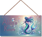 Personalized Kids Door Sign Mermaids Decor For Girls Bedroom Nursery Personalized Name Wooden Sign Ocean Theme Décor For Kids Room