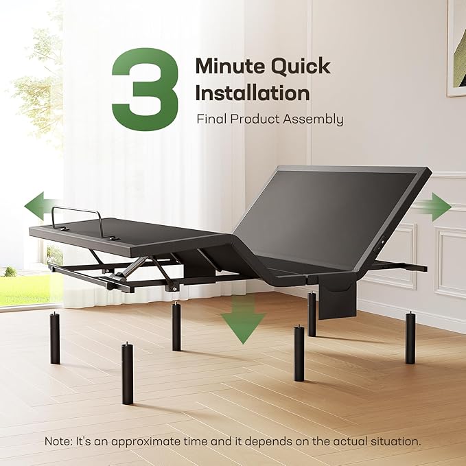 Marsail MS01-1 Twin XL Adjustable Bed Base with Massage, 4 Ports USB A&C Bed Frame with Under-Bed Nightlight, 3 Minutes Fast Assembly, Wireless Control Adjustable Bed with 4 Height Options