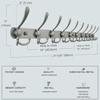 Dseap Coat Rack Wall Mount - 38” Long 10-Tri-Hooks Heavy Duty Coat Hanger Rail Wall Hooks for Hanging Coats Hats Clothing Clothes Purse Mudroom Entryway, Gray