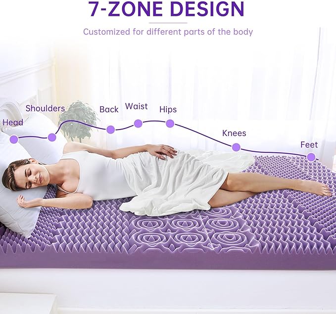 MUXHOMO 3.9 Inch 7-Zone Full Mattress Topper, Egg Crate Foam Mattress Topper Full Size for Back Pain, Lavender Cooling Gel Infused Bed Pad, CertiPUR-US and Oeko-TEX Certification (54"×75")