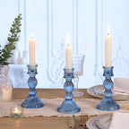 DARJEN Blue Candlestick Holders Set of 4 - Vertical Stripe Glass Candle Holders for Candlesticks and Taper Candles, Taper Candle Holder for Wedding Shower, Party, Dinner Table Decor