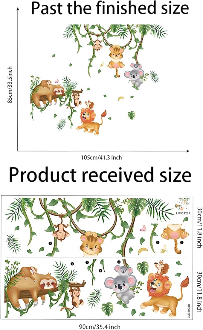 Jungle Animal Wall Stickers Sloth Koala Lion Tiger Safari Wall Decals Kid Room Nursery Baby Bedroom Décor