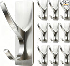 Self Adhesive Coat Hooks for Hanging: Heavy Duty Stainless Wall Hook for Towel, Backpack, Hat, Sturdy Metal Hanger for Bathroom, Bedroom, Door, Brushed Nickel 10 Pack