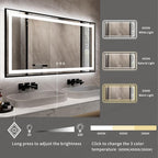 Bathroom Mirrors with Lights, 55x28 Inch Black Framed Gradient Front and Backlit LED Vanity Mirror, 3 Colors Dimmable CRI>90, IP54 Enhanced Anti-Fog Smart Mirror