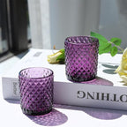 Woho 24pcs Purple Votive Candle Holders, Glass Tea Lights Candle Holder for Wedding Table Centerpiece, Studded Diamond Tealight Candle Holder for Tealight Candles/Votive Candles